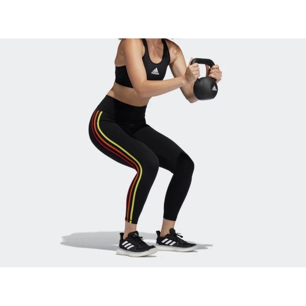 Adidas Pride Believe This 2.0 3-Stripes Rainbow Stripe Tights - Size Medium